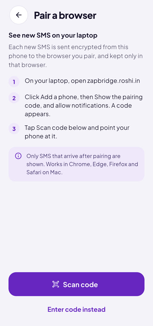 Pair a browser with a code